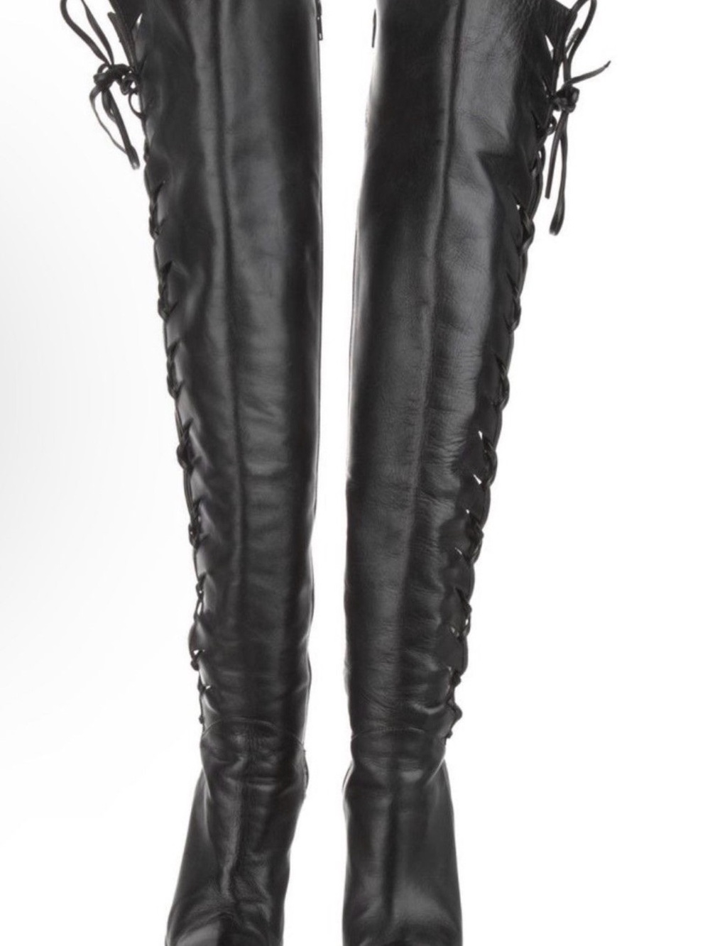Manolo blahnik Black Lace-Up High Heel Knee Boots - Women's Fashion Boots - Picture 4 of 6